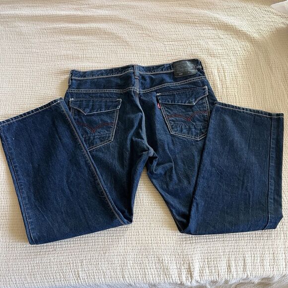 Levi's Loose Straight Fit 569 Jeans Mens 36x30 Blue Denim Red Stitch Snap Pocket - Picture 2 of 16